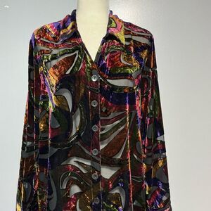 The Travel Collection Multicolor sheer Women long button up Top size 1X